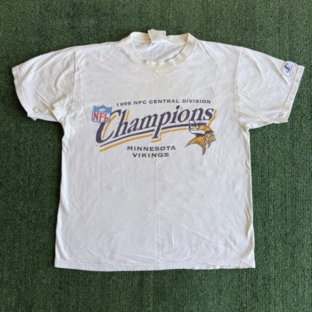 Logo‎ Athletic Minnesota Vikings T-Shirt Mens Medium White Fair 1998 NFC Champs